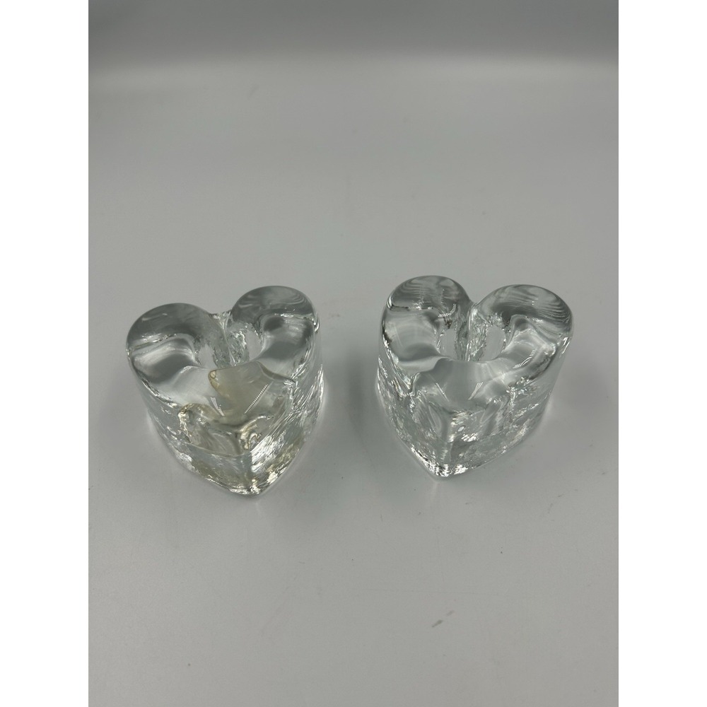 VTG, heavy, clear glass heart candle holders Set Of Two